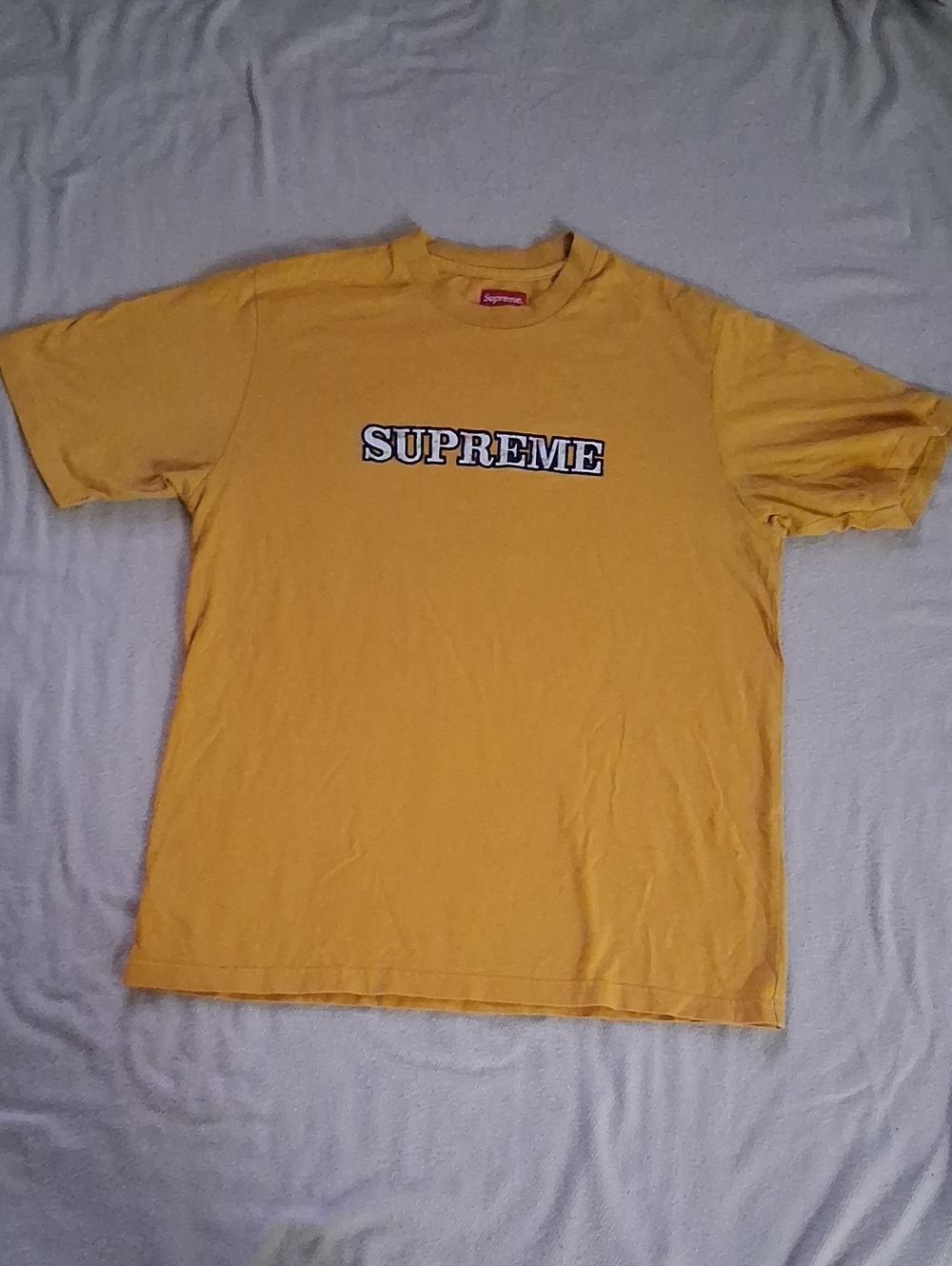 Supreme Yellow Crewneck Tee with Red Logo Tag